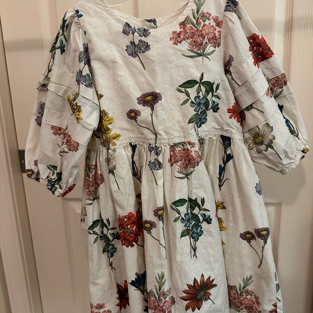Girls Pink Chicken Floral Puff Sleeve Sundress